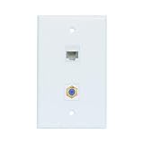 ESYLink AL304 Ethernet Coax Wall Plate - Cat6 Coax Wall Plate with 1 Ethernet Port + 1 TV Coax Cable/F-Type Connector - White