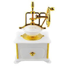 Wind up Music Box Vintage Look Music Box With Jewelry Box - Table Desk Decoration and Gift (Coffee Machine, White)