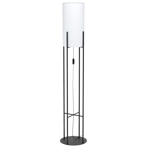 EGLO Stehlampe Glastonbury, 1 flammige Stehleuchte, Standleuchte aus Stahl und Textil, Wohnzimmerlampe in Schwarz, Weiß, Lampe mit Schalter, E27 Fassung
