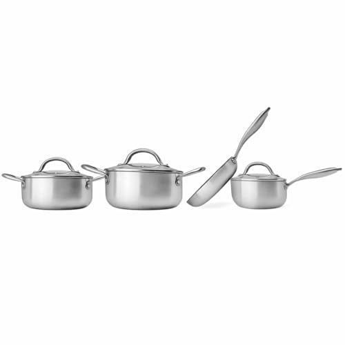 Conjunto de Panelas Antiaderente com Revestimento Cerâmico, Cabo Bifurcado Ergonômico, Fácil de Limpar, Inclui Caçarolas 2,2L e 1,7L, Panela 1,2L e Frigideira 900ml, 4 Peças