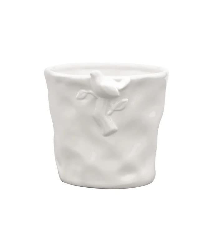 Photo 1 of Napco Applique Bird On Branch White 4 x 4.5 Ceramic Cache Pot