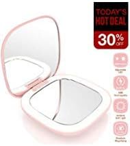 Lighted Makeup Mirror, multifun Rechargeable Compact Mirror with 2X Magnification, Folding Travel Mirror with 2-Sided and Good for Purse