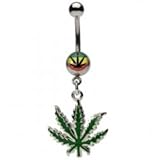 Marijuana Leaf Belly Ring w/ Rasta Stripes
