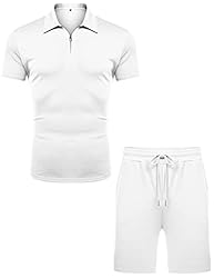 URRU Mens Short Sleeve Casual Polo Shirt and Shorts