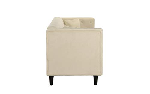 Mid-Century Tufted Velvet Sofa, Living Room Couch with Tufted Buttons (Beige)