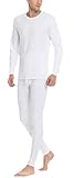 Men's Ultra Soft Thermal Underwear Top & Bottom Set With Fleece Lined, White, Medium