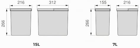 - Reciclar recipientes de gavetas de cozinha, resíduos com tampa de odor, H 266 mm (1 x 15 L + 2 x 7 L), plástico cinzento antracite
