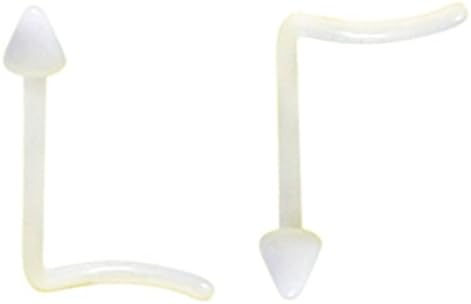 Spike twirl plastic nose pins 2 pieces in color white
