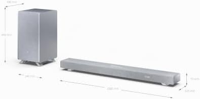 HT-SBW53121(SL) 3.1.2 Dolby Atmos Soundbar mit kabellosem Subwoofer, 550W, Bluetooth, HDMI eARC, Dolby Audio – abgestimmt von Devialet – in Silber