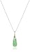 Amazon Collection Rhodium-Plated Sterling Silver Green Jade Teardrop Pendant Necklace, 18