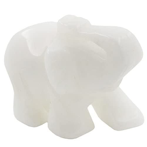 Ouubuuy Natural White Jade Crystal Elephant Stone Gemstone Ornament Reiki Healing Crystal Gift 1.5 inch