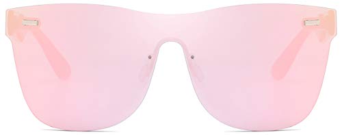 Rimless Mirrored Lens One Piece Sunglasses UV400 Protection for Women Men(Pink)