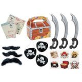 150 piece plus Pirate Party Favor Pack Toy bundle (Inflatable Swords, Tattoos, Mustaches, Eye Patches, Treasure chest Favor boxes, Maps)