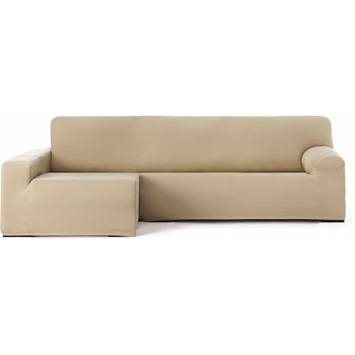 ECOMMERC3 Sofabezug für Chaiselongue, Langer Arm Links, bi-elastisch, atmungsaktiv, für Chaiselongue-Sofa, Beige, Passform mit Gummibändern und Schaumstoffen, Verschleißschutz