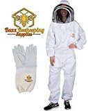 Professional Beekeeping Suit and Goatskin Gloves (1 pair) Self-Supporting Fencing Veil and Heavy Duty YKK Metal Zippers for Bee Keepers Easily Take On and Off (Medium)