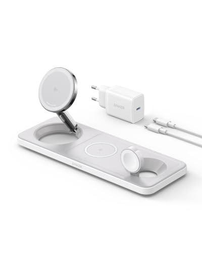 Anker MagGo Faltbare 3-in-1 Kabellose Ladestation, Qi2-zertifiziertes ultraschnelles 15W kabelloses Ladegerät für iPhone 17/16/15/14/13/12, AirPods Pr