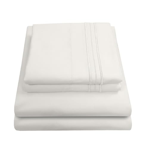 Full Size Sheet Set - 1800 Supreme Collection Breathable Luxury Sheets With Elastic & Secure Corner Straps - Extra Soft Deep Pocket Bedding Set, Ivory