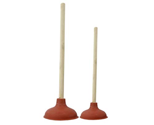 T&B® Set of 2 Sink Plungers Drain Plunger with 110 & 140 mm diameter Toilet Pump Unblocker incl. wooden handles Chemical free Plumbers Powerful Plumbing Plunger
