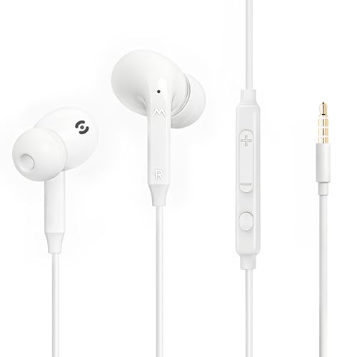 2026 New In-Ear Headphones with Cable, 3 Alm Silicone (L/S/M), Music Headset with Microphone and Volume Control for PC, Laptop, Mobile, Switch, PS4, PS5, Xbox, Gaming, Teleworking - White