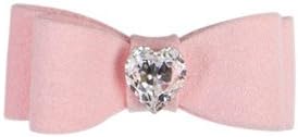 Ultrasuede Crystal Heart Hair Bow for Dogs (Puppy Pink)