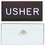 Badge-Usher-Magnetic-Black Plastic (1-1/4 x 2-3/8)