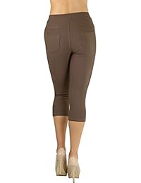 Leggings capri elegantes con bolsillo trasero para dama