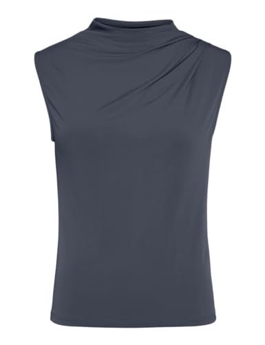 Pieces Pcmadison SL Draped Top Noos BC Blouse, Bleu Gris, M Femmes