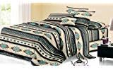 Rustic Western Southwest Native American Design 4 Piece Sheet Set Navajo Print Multicolor Ivory Turquoise Blue Black and Grey 17426 Full Brown & Turquoise Sheet Set