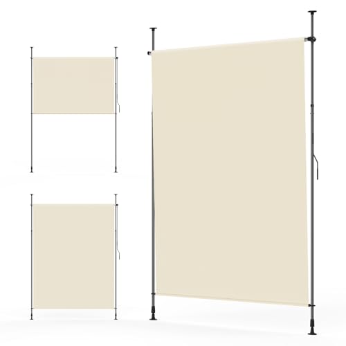 YEAUPE Pro Store Vertical extérieur 148 x 270 cm, crème, sans perçage, Store à Pince avec manivelle, Convient pour Balcon, terrasse, extérieur et Jardin, Brise-Vue résistant aux intempéries