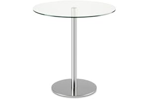Cyclone 28" Pub Table - Modern-Style Tempered Clear Glass Round Table with Silver Brushed Steel Pedestal Pole Leg and Base Pl