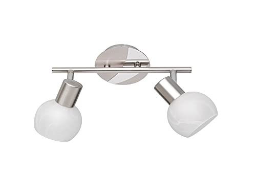 RL LIVE YOUR LIGHT Reality Leuchten Spotbalken Antibes R80172007, Metall Nickel matt/Chrom, Glas alabasterfarbig weiß, exkl. 2x E14