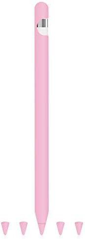 Silicone Case for Apple Pencil Holder Sleeve Skin Pocket Cover Accessories for iPad Pro 9.7/10.5/12.9, Soft Grip Pouch with Charging Cap Holder and 5 Write Nib Covers (Pink)