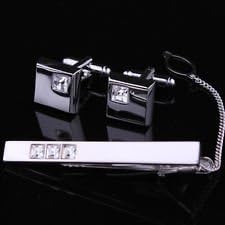 Blazers Proforms Costumes - Silver Mens Wedding Party Gift Crystal cufflinks and tie clasp clip set bar pin