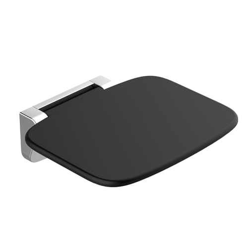 Heuffe Ultrathin Ergonomic Folding Wall Shower Seat – 160 kg Non-Slip Capacity, for Elderly and Disabled, Black