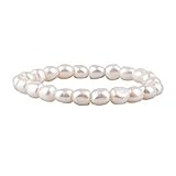 Elegant Freshwater Cultured Pearl Bracelet 9-10mm - White - Baroque Shape - Elastic Band- High Luster - Jewerly