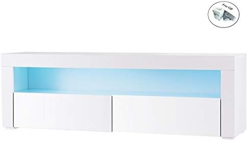 CWY High Gloss TV Stand with LED Shelves and Drawers White