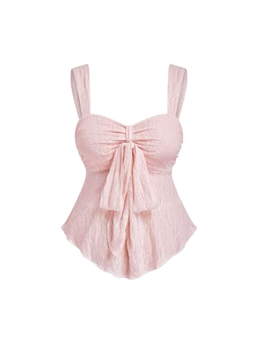 SOLY HUX Women's Plus Size Lace Bowknot Sleeveless Fitted Tank Tops Y2k Cute Peplum Top Pure Pink X-Large Plus at Amazon