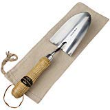 Manchester Mercantile Traditional English Garden Hand Trowel Gardening Tool with Burlap Gift Bag Featuring Strong Ash Wood Handle & Full Size Stainless Steel Digging Blade