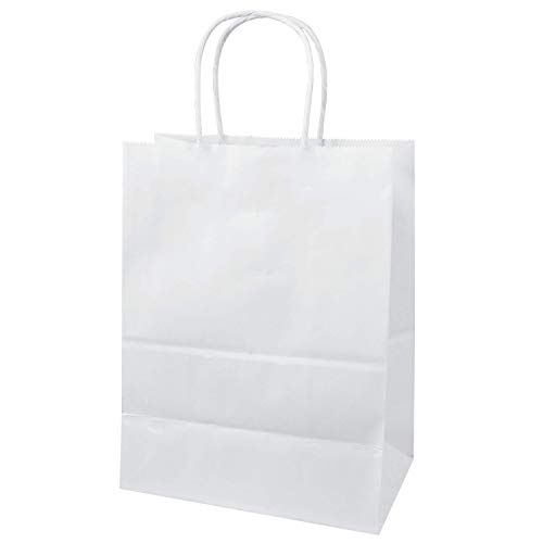 8"x4.75"x10" - 100 Pcs White Kraft Paper Bags, Shopping, Merchandise, Party, Gift Bags, Flexicore Packaging