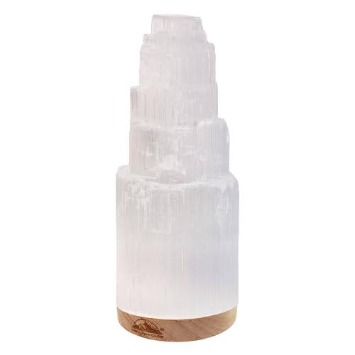 Himalayan Glow Selenite Crystal Lamp 20 cm, Hand Curved Moroccan Charging Stati…