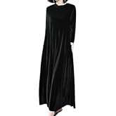 Akivide Womens Velvet Maxi Dress Long Sleeve Round Neck Oversized Loose Dress with Pockets Elegant Casual Fall Winter Outfit