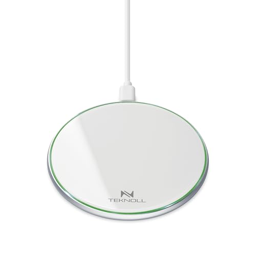 Teknoll - Caricatore Wireless 15W, Pad di Ricarica Rapida con LED Circolare Indicatore, Cavo USB-C 160cm Incluso, Compatibile con Smartphone Wireless, Design Ultra Sottile e Sicuro