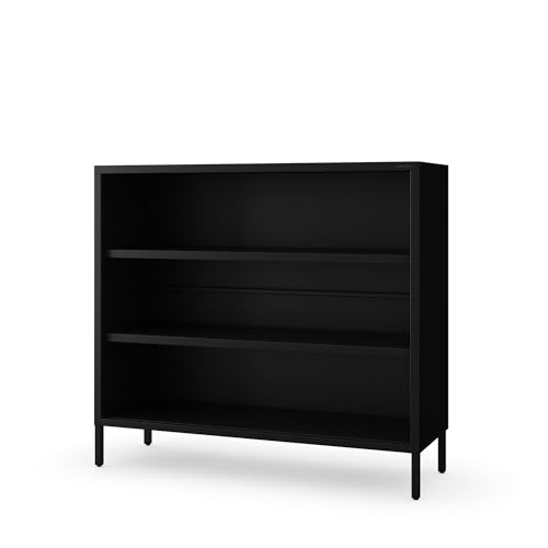 Jan Nowak Luca Low Bookcase, Metal, 2 Adjustable Shelves, Industrial Style, Standing Shelf for Living Room, Bedroom, Small Shelf, Glittering Bookcase, 100 x 90 x 35 cm, Black