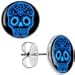 Black Blue Sugar Skull Art Stud Earrings
