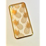 iPhone 7, Colorful Rubber Flexible Silicone Case Bumper for Apple Clear Cover - Gold Shiny Pineapples Summer Happiness