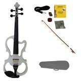 Merano MVE10WT-A 4/4 Full Size Ebony Fitted Electric Silent Violin with Case and Bow, Rosin, Extra Strings, White