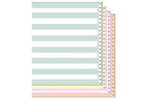 14 7/8" X 11" 15# 1/2" Green Bar 4Part Carbon Interleaf Continuous Computer Paper, 750 sheets