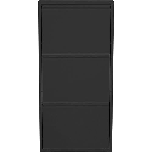 Kare Design Schuhschrank Caruso Schwarz, Metall, mit 3 Klappen, Schuhablage fuer 6 Paar Schuhe, schmal, platzsparend, hoch, Schuhregal, Eingangsbereich, 104x50x15 cm (H/B/T)