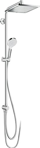 hansgrohe Crometta E - wassersparendes Duschsystem (EcoSmart) ohne Armatur, Regendusche (240 x 240 mm) mit Umsteller, Handbrause, Schlauch, Brausestan