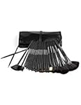 TUMAKOU 24 PCS Makeup Brush Set Professional Wood Handle Blending Blush Concealer Eye Face Liquid Powder Cream Cosmetics Lip Brush Tool Brushes Kit (24 Pcs, black)